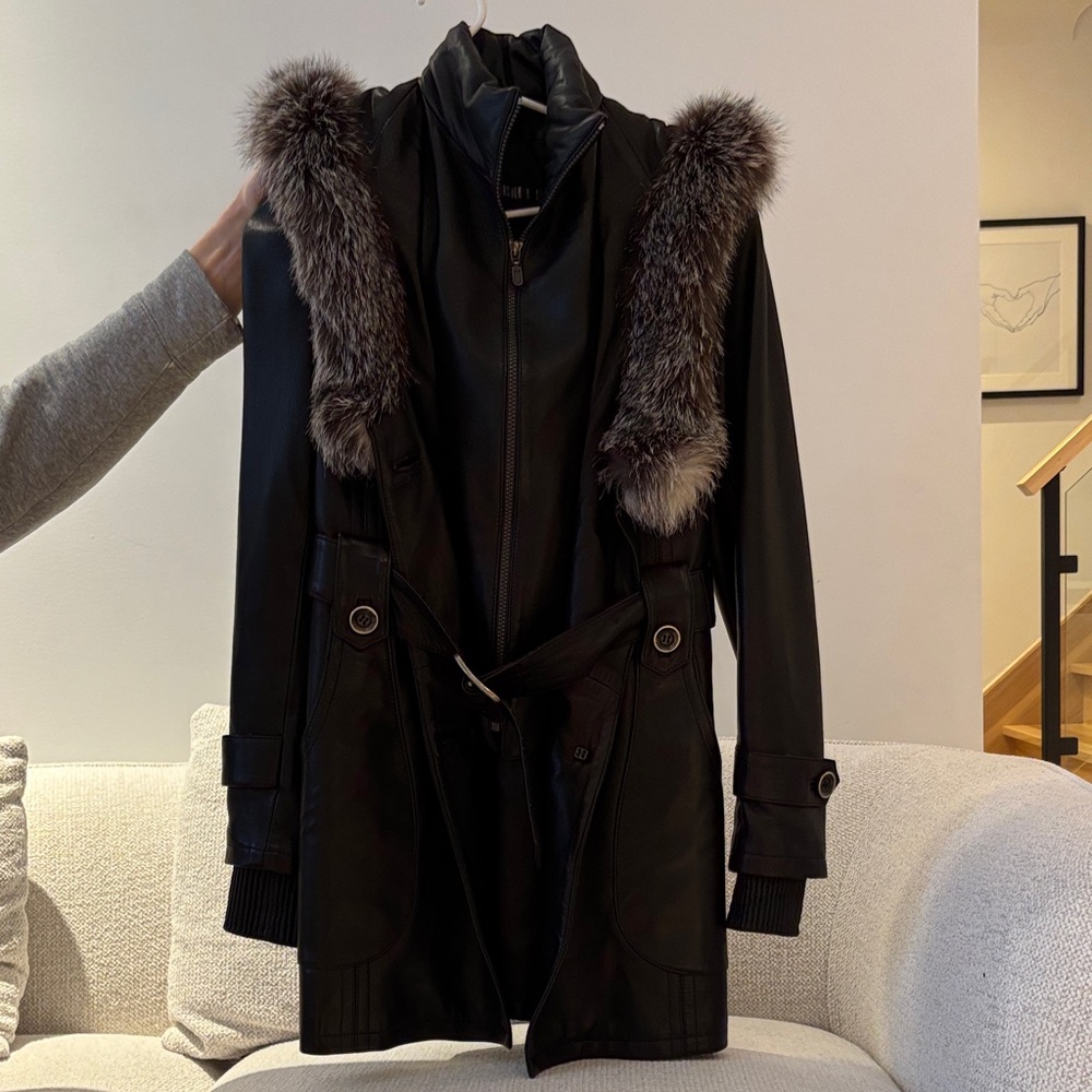 Women's Black Fur Trim Coat